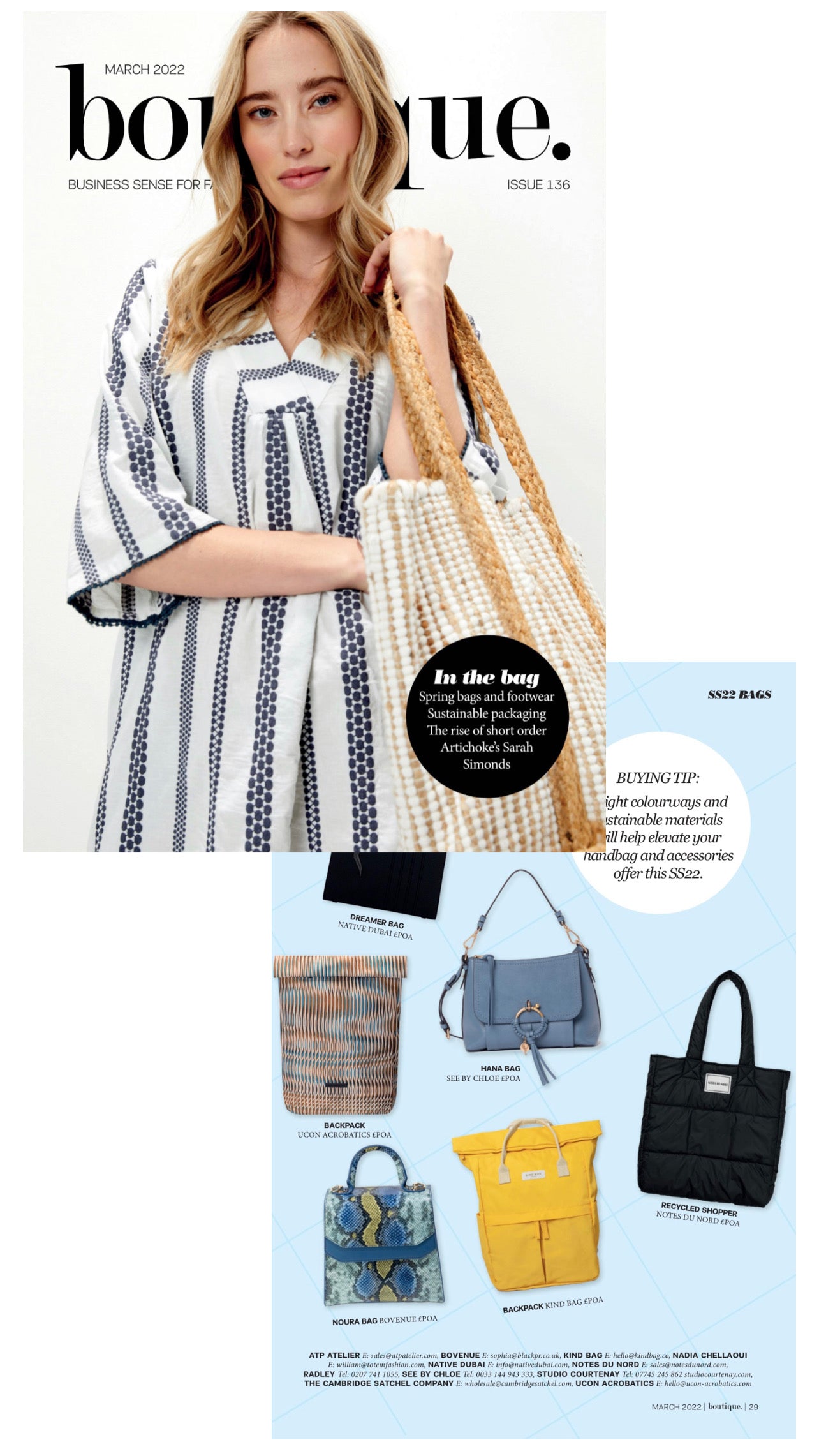 NOURA in Azure Blue featured in Boutique Magazine