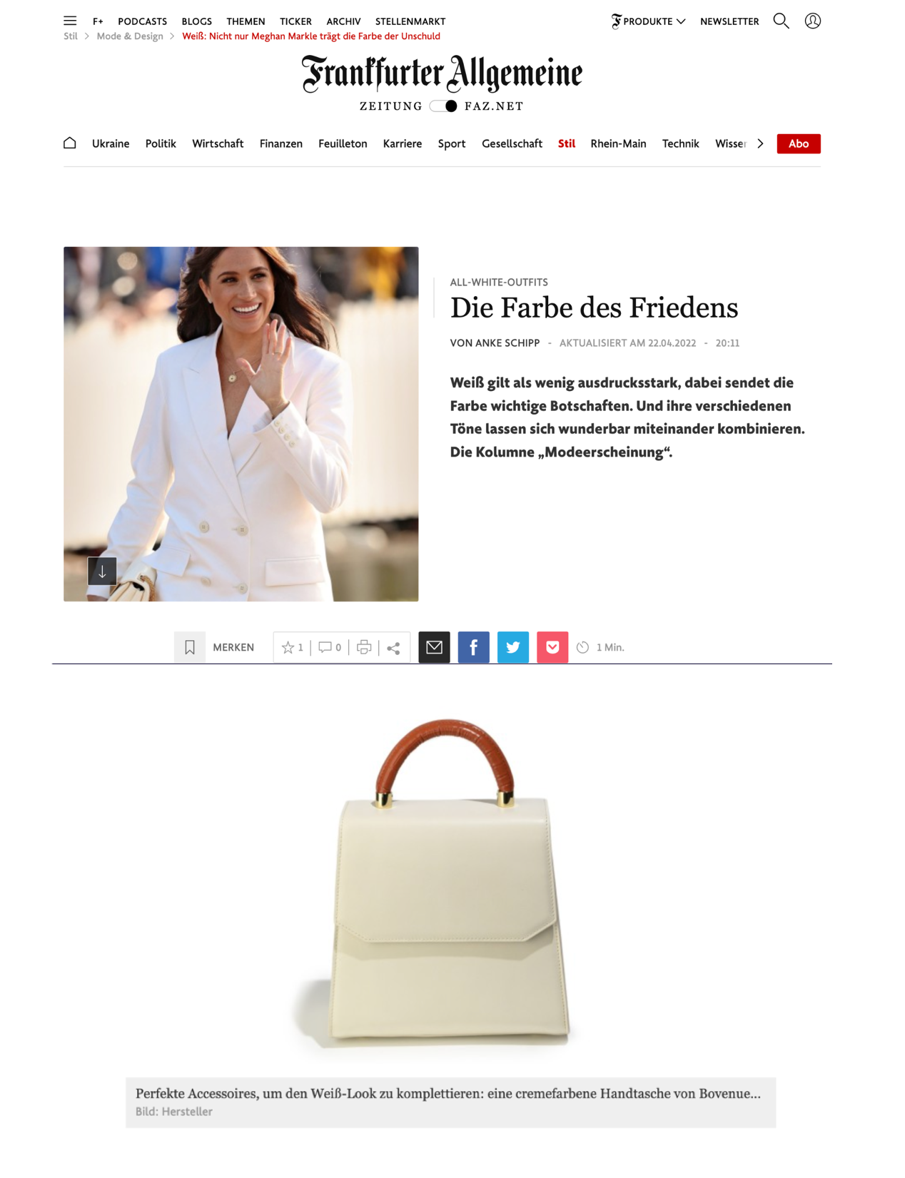 BOVENUE's LAILA in Powder White featured in the Frankfurter Allgemine!